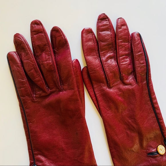 VINTAGE ANNE KLEIN Red Leather Gloves, Sz S - Picture 3 of 9